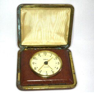 Vintage Gilbert Travel Alarm Clock In Folding Case 1940s Collectible Time Pieces